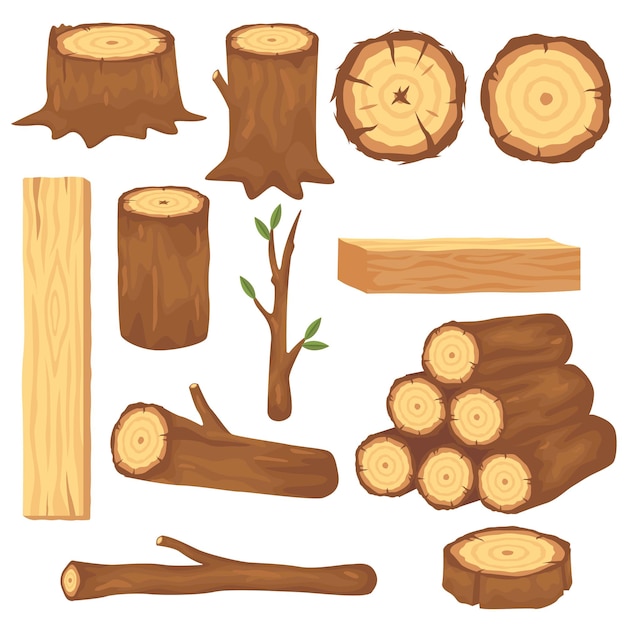 Free Vector variety of wood logs and trunks flat pictures set