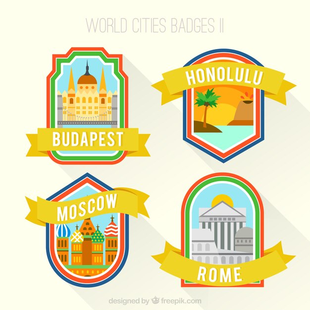 Variety of world cities badges