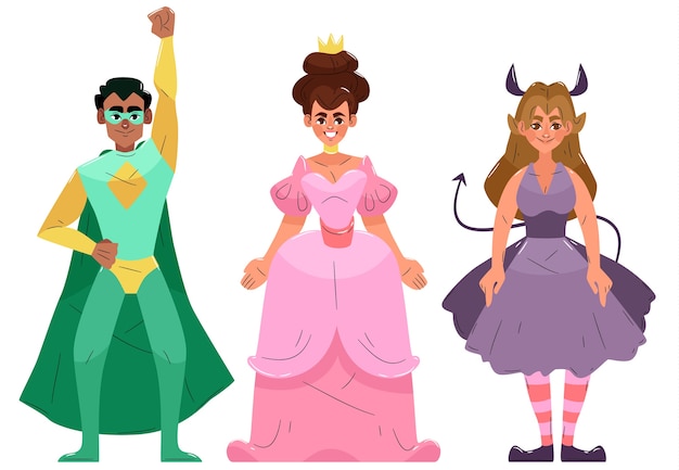 Free Vector various carnival characters wearing costumes hand drawn