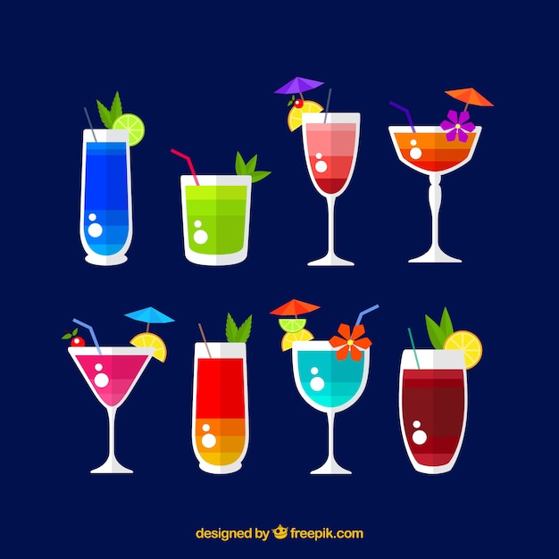 Free Vector various colorful cocktails in flat design