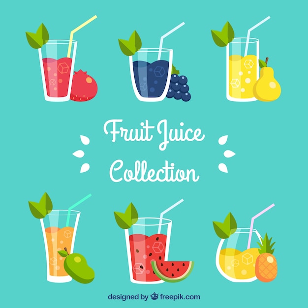 Free Vector various delicious fruit juices in flat design