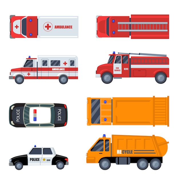 Free Vector various emergency vehicles flat icon set