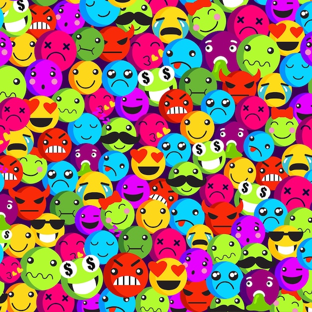 Free Vector various faces emoticon seamless pattern template