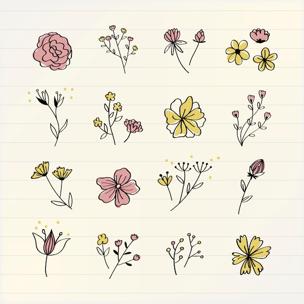 Free Vector various flowers doodle collection vector