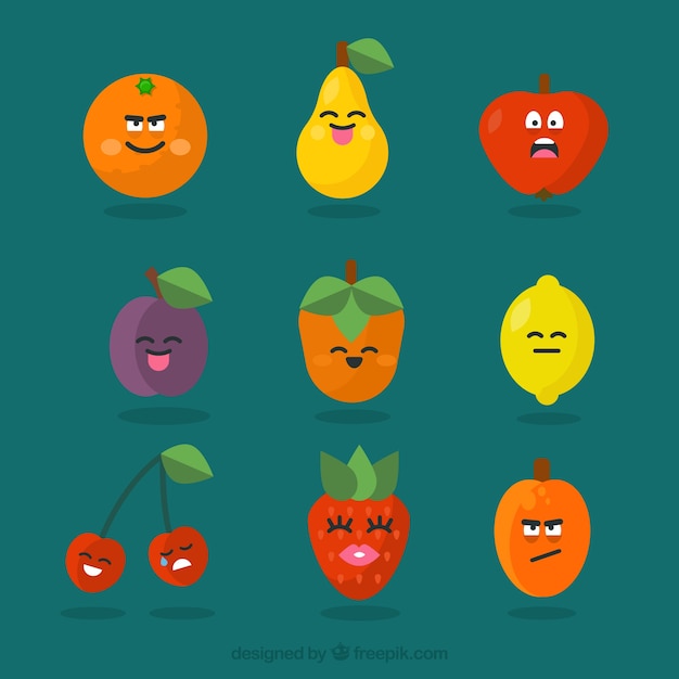 Free vector various fruit characters with facial expressions