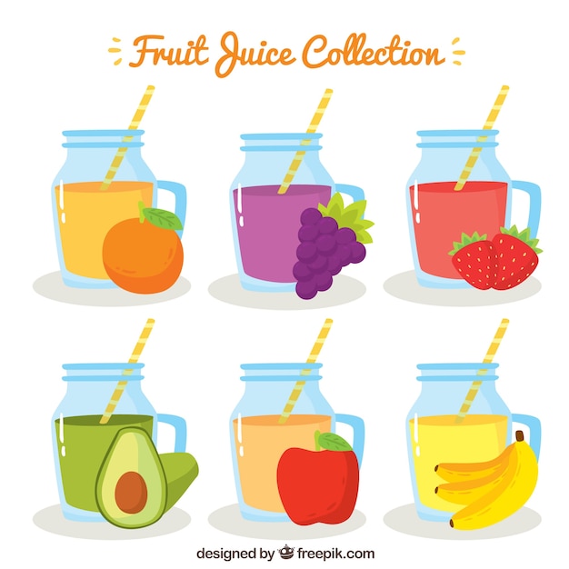 Free Vector various fruit juices in hand-drawn style