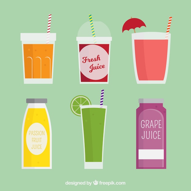 Free Vector various fruit juices with different containers