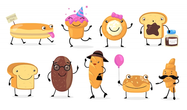 Various funny bread characters