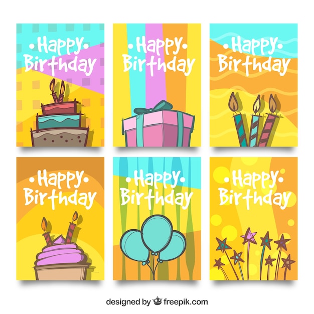 Free vector various hand drawn birthday cards