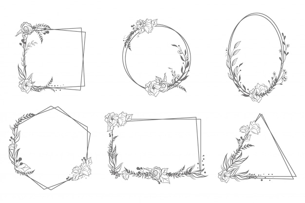 Free vector various hand drawn floral geometric frames set