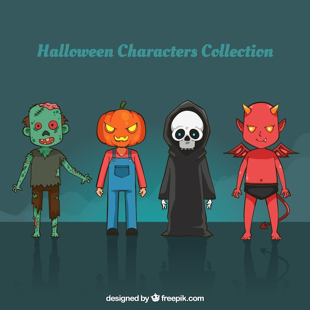 Free Vector various hand drawn halloween characters