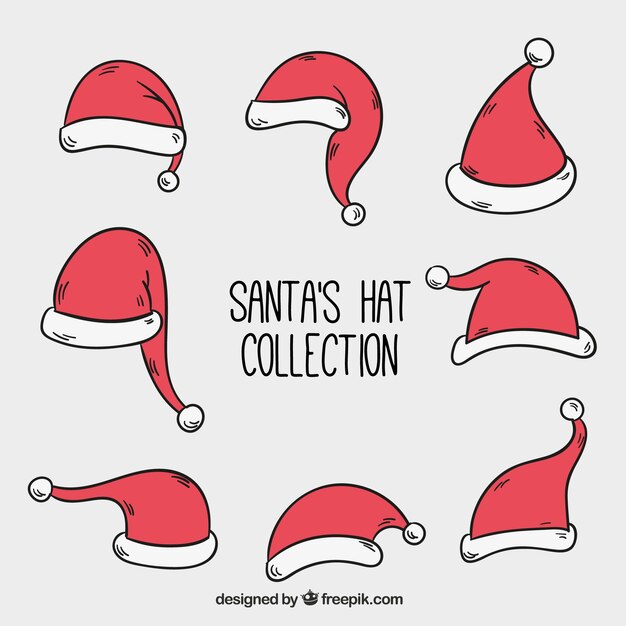 Various hand-drawn santa claus decorative hats