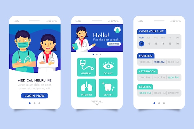 Various medical booking app interfaces