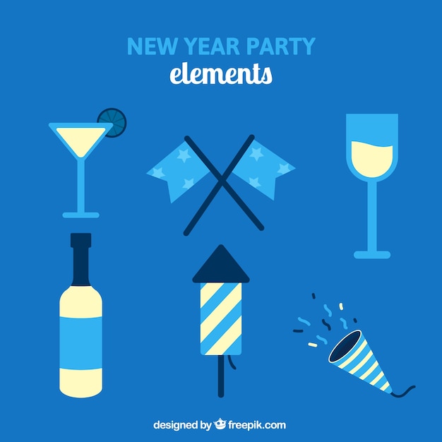 Various new year party elements in flat design