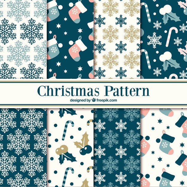 Various patterns of snowflakes and christmas ornaments