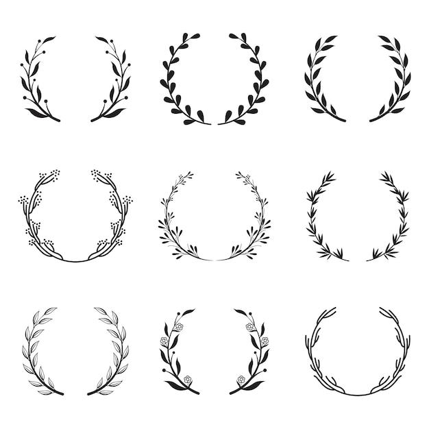 Free Vector various round floral and laurel frames set