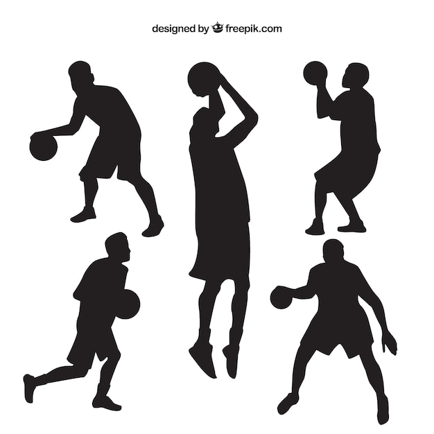 Various silhouettes of basketball players