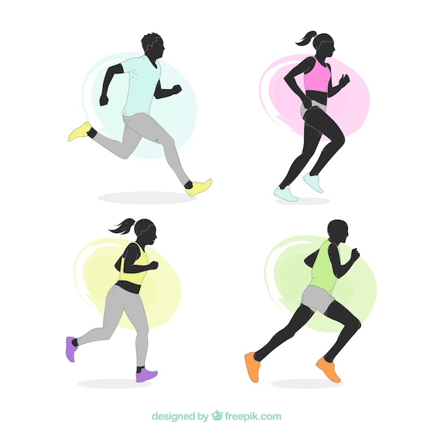 Various silhouettes of runners