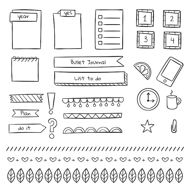 Free vector various stationery bullet journal template