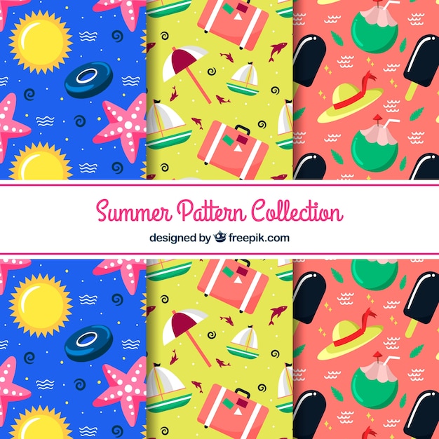 Various summer patterns with colored elements