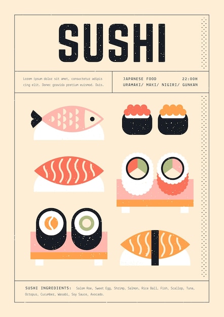 Various sushi geometric print template poster