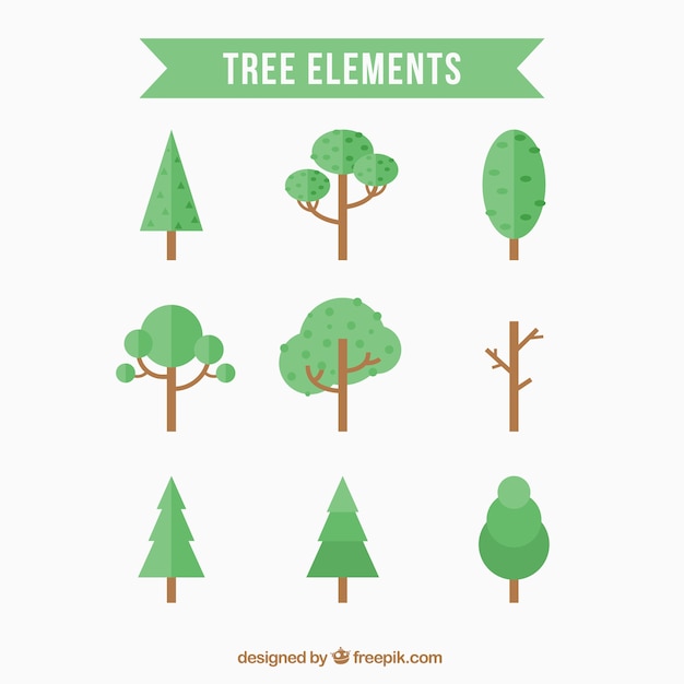 Free vector various types of trees in flat design