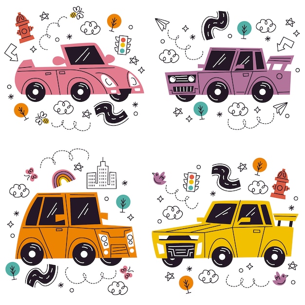 Free Vector various vehicle stickers design