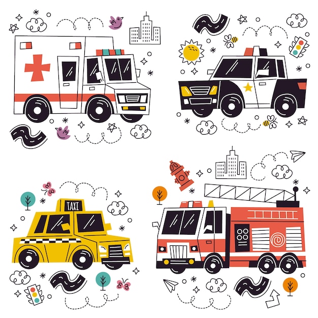 Free vector various vehicle stickers design