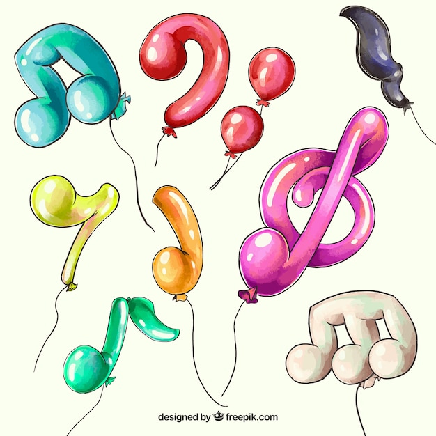 Various watercolor balloons musical notes