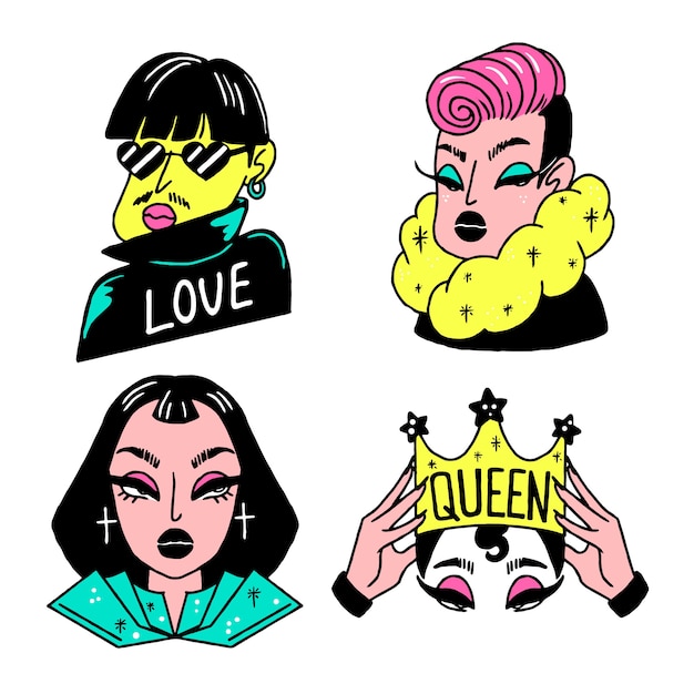 Free Vector various women styles hand drawn sticker