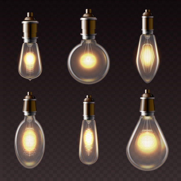 Varoius shapes of golden light bulbs