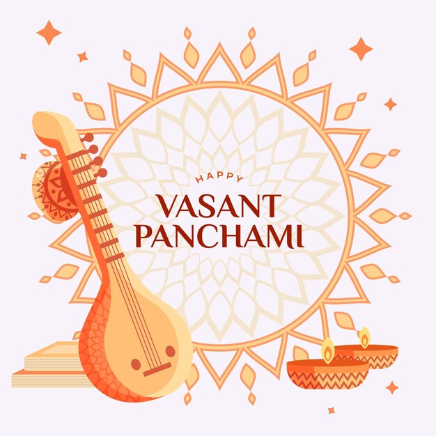 Free vector vasant panchami illustration with veena