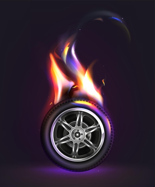 Free Vector vector 3d realistic car wheel on fire