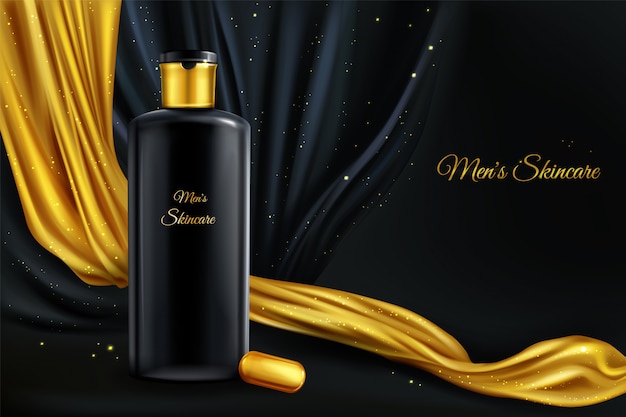 Free Vector vector 3d realistic cosmetic background, mock up of luxury cosmetics for men