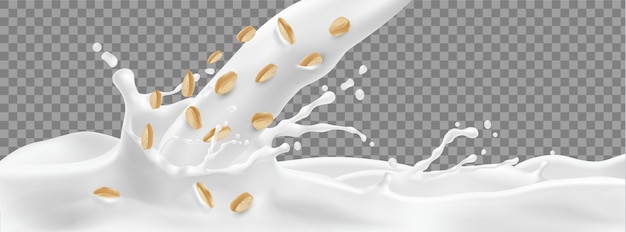 Free Vector vector 3d realistic milk with rolled oat