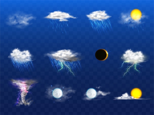 Free Vector vector 3d realistic set with weather forecast elements 