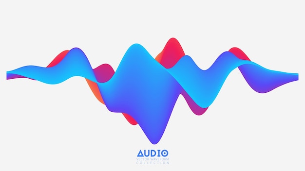 Vector 3d solid surface audio wavefrom Abstract music waves oscillation spectrum Futuristic sound wave visualization Colorful impulse pattern Synthetic music technology sample