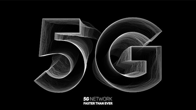 Vector abstract 5G new wireless internet connection background Global network high speed network Ultra thin lines fluid noise trail geometry Dynamic distorted text