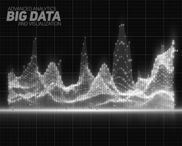 Free Vector vector abstract grayscale big data visualization. futuristic infographics aesthetic design. visual information complexity. intricate data threads graphic. social network or business analytics.