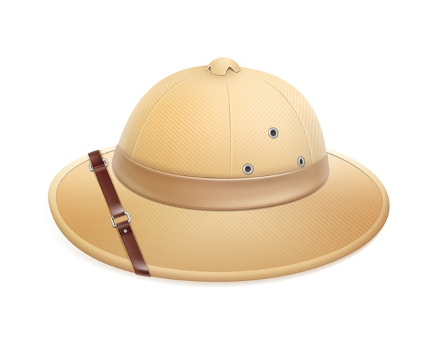 Vector beige adventure safari hat with belt isolated on white background