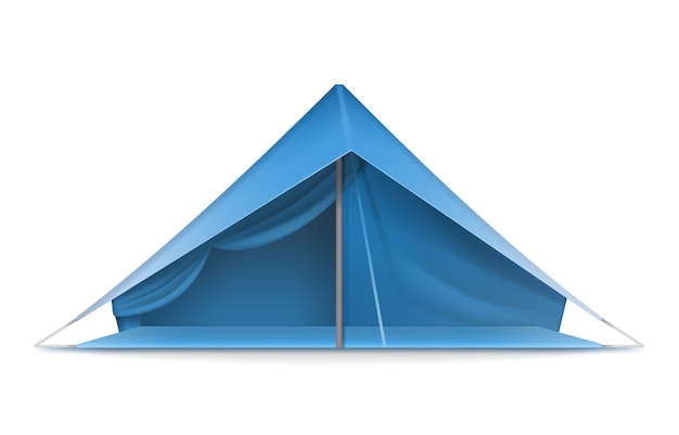 Vector blue tourist tent for travel and camping front view isolated on white background