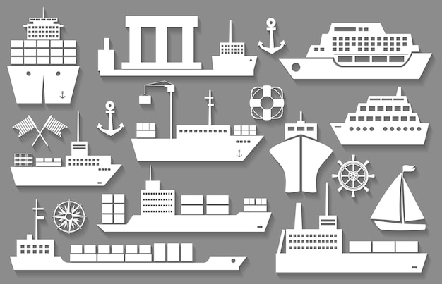 Free Vector vector boat and ship white icons with shadows