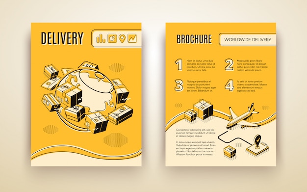 Vector brochure template for worldwide shipping, air delivery