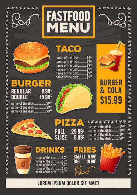 Free Vector vector cartoon illustration of a design fast food restaurant menu