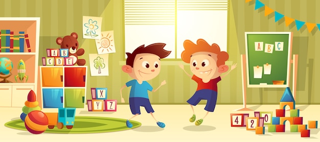 Free Vector vector cartoon preschool kindergarten with boys