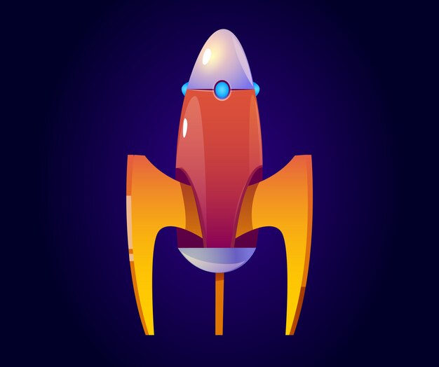 Vector cartoon rocket, orange spaceship