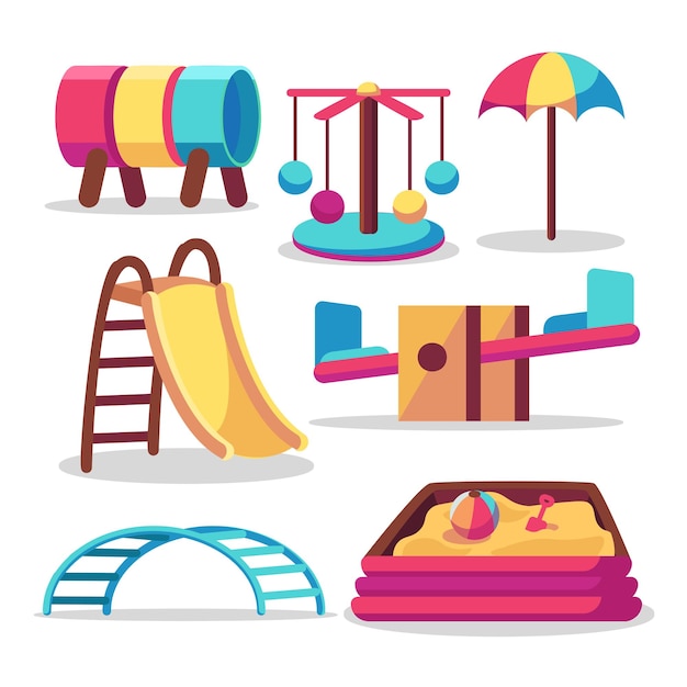 Free Vector vector cartoon set of elements of children playground illustration with isolated elements park amusments