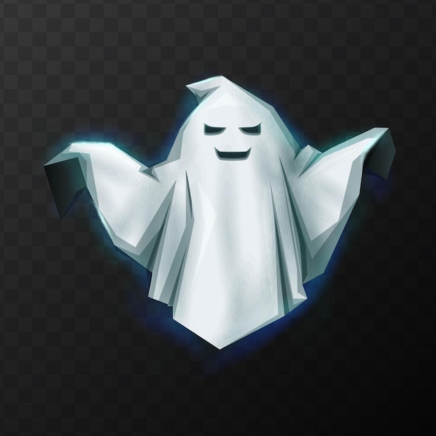 Free vector vector cartoon style icon illustration. spooky ghost in white glowing on transparent background.