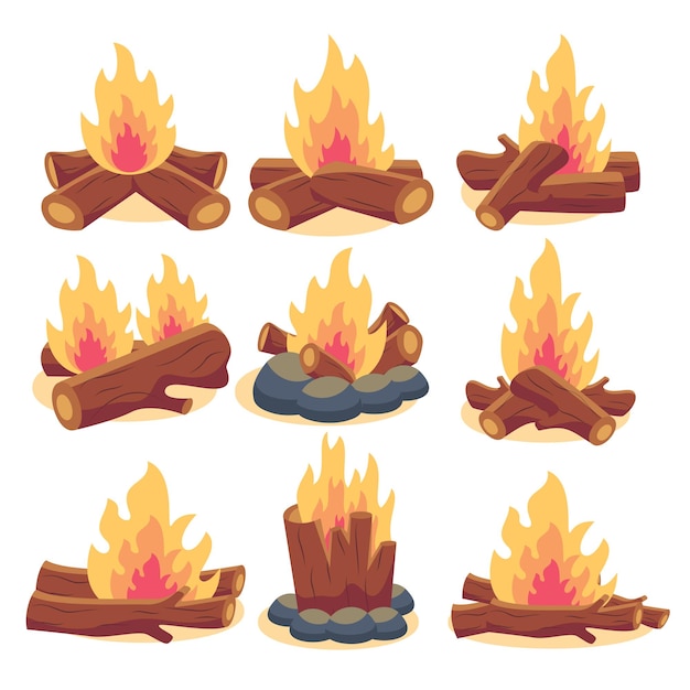 Free Vector vector cartoon style set of game camp fire sprites for animation game user interface gui element for video games computer or web design