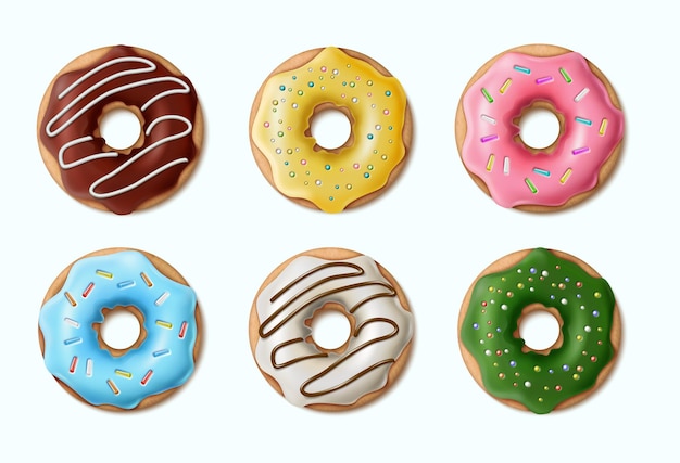 Free vector vector collection of colorful doughnuts glazed in chocolate